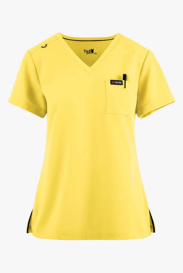 French Bull by koi Coco Women's 1-Pocket STRETCH V-Neck Scrub Top - Sunshine - 1