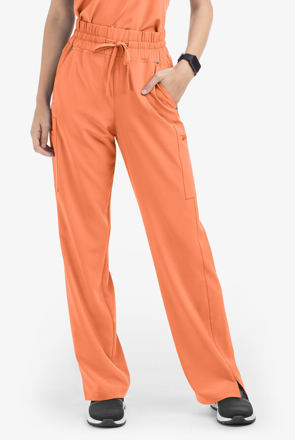 Easy STRETCH Ellie Women's 5-Pocket High Waisted Wide Leg Scrub Pants - Tall - Coral Haze - 1
