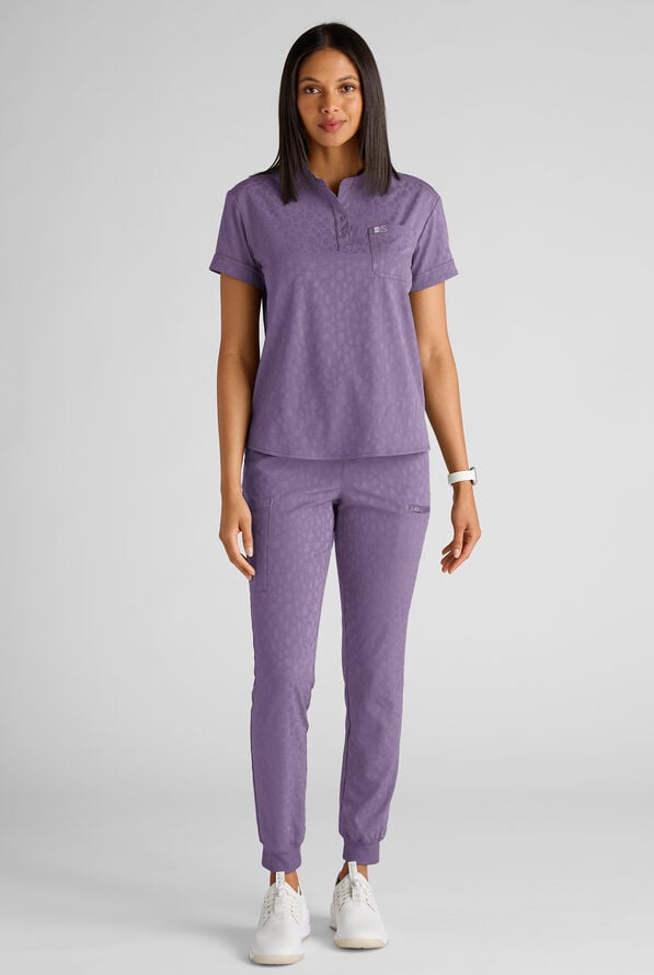 Easy STRETCH Olivia Women's Jacquard 7-Pocket Slim Leg Jogger Scrub Pant - Purple Dusk - 5