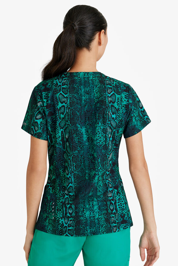 Barco One Python Play Women's 4-Pocket STRETCH V-Neck Print Scrub Top - null - 3