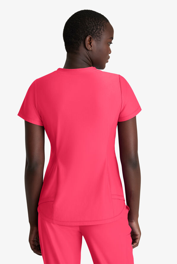Skechers by Barco Slip-ins Flow Women's 1-Pocket STRETCH Tulip Hem Tuck In V-Neck Scrub Top - Punch Pink - 3