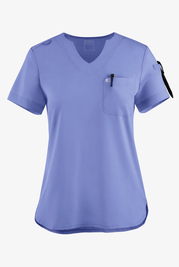 Easy STRETCH Nikki Women's 1-Pocket Scallop Neck Tuck-In Scrub Top - Ceil Blue - 1