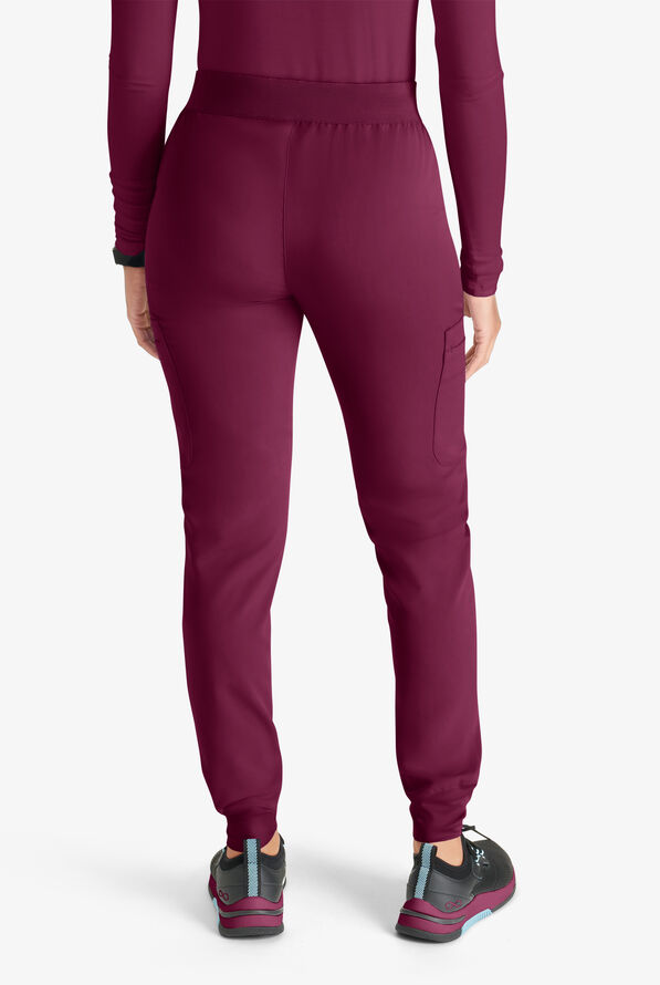 Cherokee Atmos Women's 4-Pocket STRETCH Coolmax Drawstring Cargo Half Jogger Scrub Pants - Wine - 3