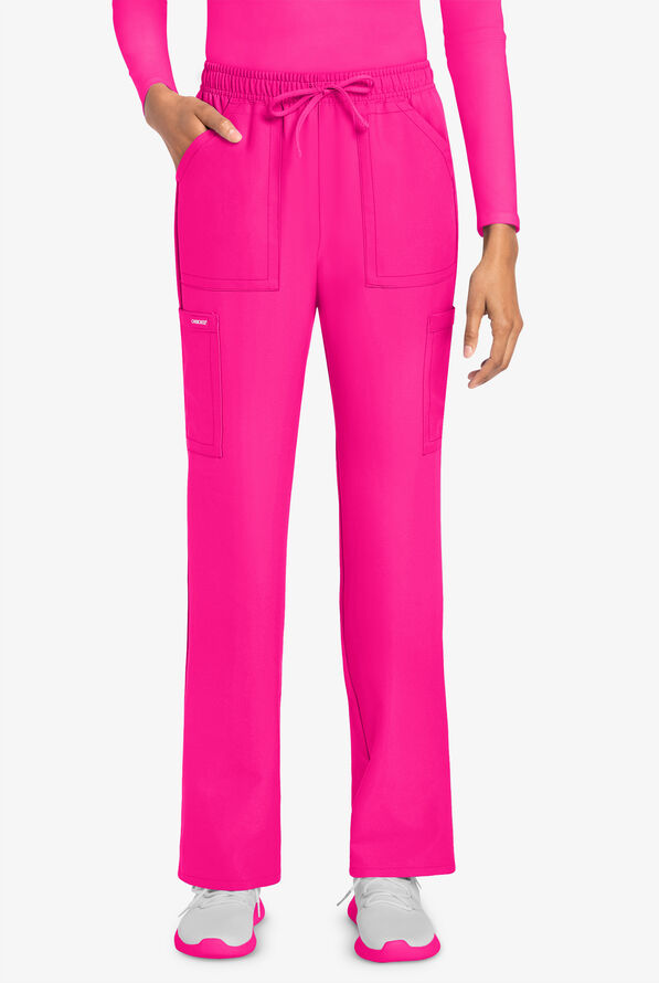 Cherokee Workwear Originals Ultra Women's 4-Pocket Drawstring Cargo Scrub Pants - Electric Pink - 1