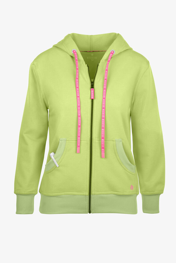 Chaqueta m&eacute;dica con capucha Med Couture Amp Knit STRETCH con cremallera y 2 bolsillos para mujer - Cyber Lime - 1