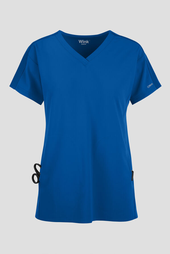 Wink Renew Women's 2-Pocket STRETCH Knit-Trim Dolman Tunic V-Neck Scrub Top - Royal - 1