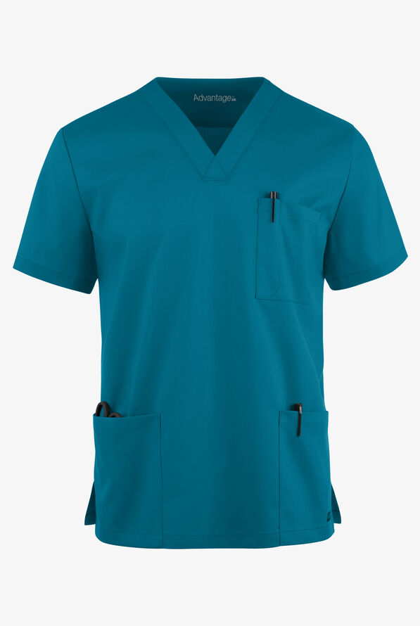Advantage STRETCH Men's 6-Pocket V-Neck Scrub Top - Caribbean Blue - 1