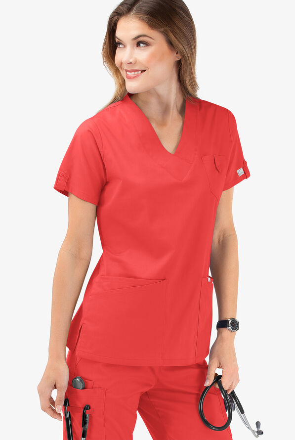 Butter-Soft STRETCH Women's 6-Pocket V-Neck Scrub Top - Radiant Red - 6