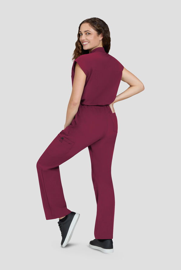 koi Solis Anja Women's 9-Pocket STRETCH Zip Front Dolman Sleeve Scrub Jumpsuit - Wine - 4