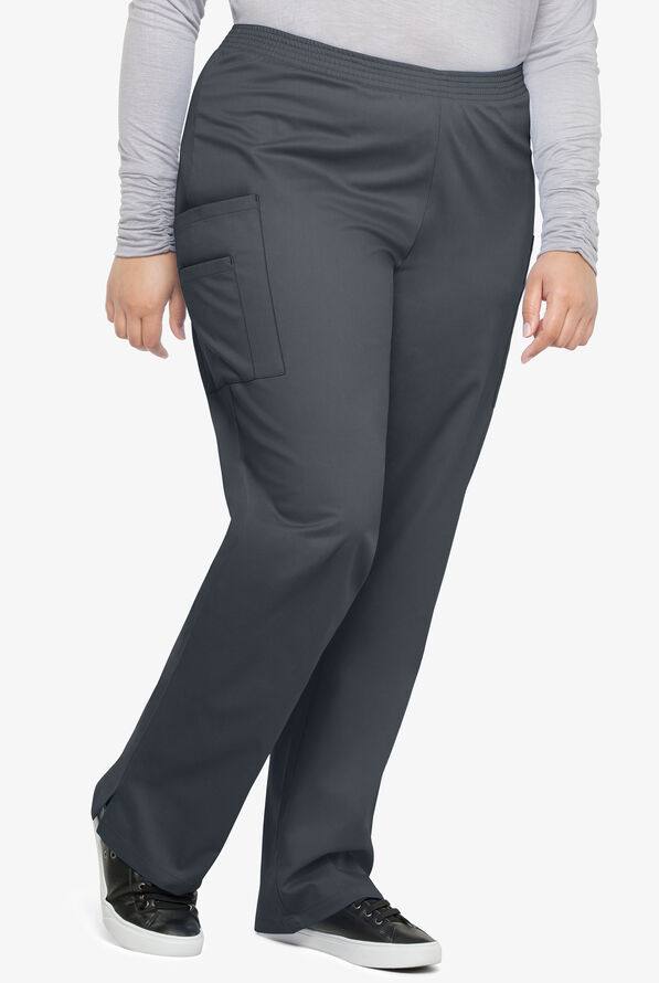 Butter-Soft STRETCH Women's 3-Pocket Plus Size Pull On Scrub Pants - Petite - Pewter - 1