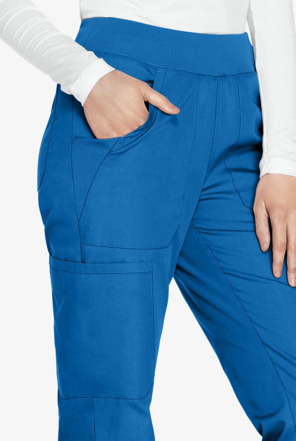 Cherokee Workwear Women's 6-Pocket Rib-Knit Waistband Pull-On Cargo Scrub Pants - Royal - 2