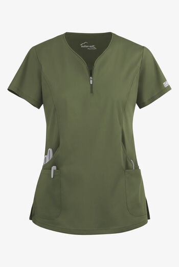 Blusa m&eacute;dica UA Butter-Soft STRETCH con cremallera en el cuello curvo y 4 bolsillos para mujer