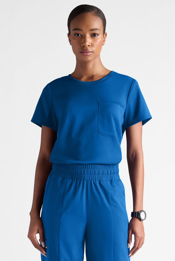 Grey's Anatomy by Barco Emerge Ally Women's 1-Pocket STRETCH Crew Neck Tuck In Scrub Top - Royal - 3