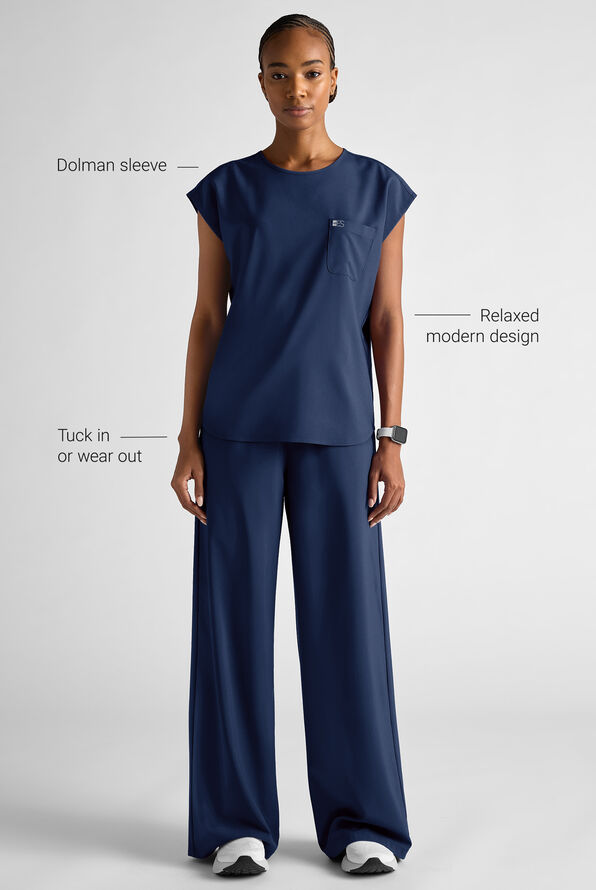 Easy STRETCH Women's Dolman Sleeve Crew Neck Scrub Top - Navy - 9