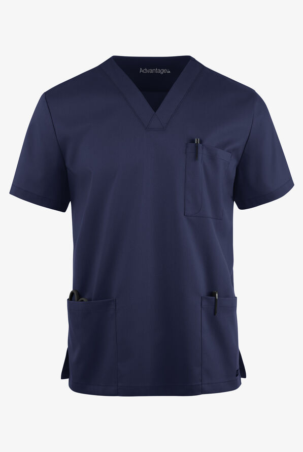 Advantage STRETCH Men's 6-Pocket V-Neck Scrub Top - Navy - 1