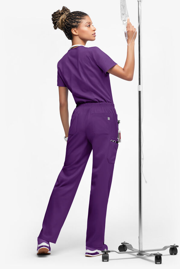 Butter-Soft STRETCH Women&rsquo;s 10-Pocket Mid Rise Straight Leg Scrub Pant - Eggplant - 4