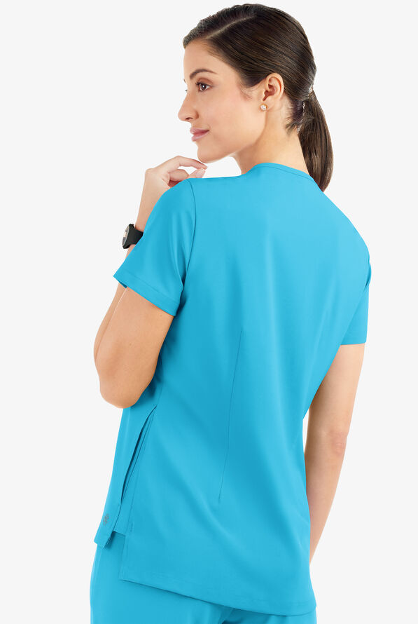 Easy STRETCH Taylor Women's 3-Pocket High Low Hem V-Neck Scrub Top - Turquoise - 3