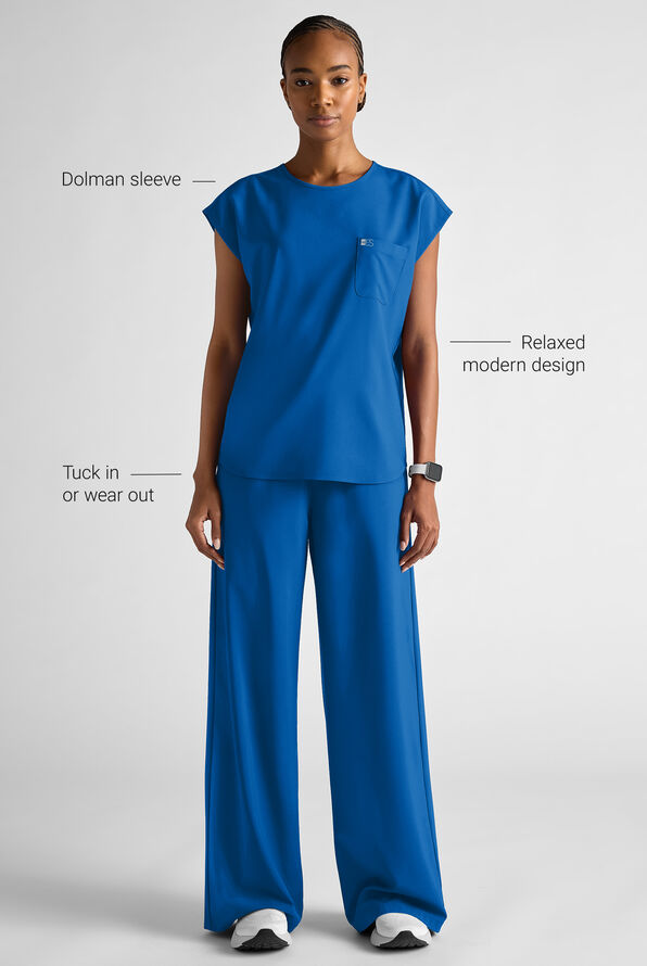 Easy STRETCH Women's Dolman Sleeve Crew Neck Scrub Top - Royal - 9