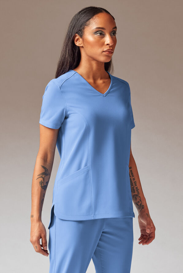 Blusa médica Hypothesis Meta-Base 2 con cuello en V y 2 bolsillos para mujer - Ceil Blue - 1