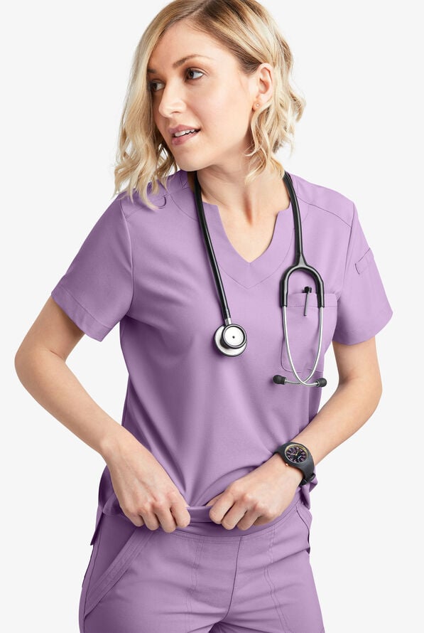 Easy STRETCH Nikki Women's 1-Pocket Scallop Neck Tuck-In Scrub Top - Amethyst Mist - 6