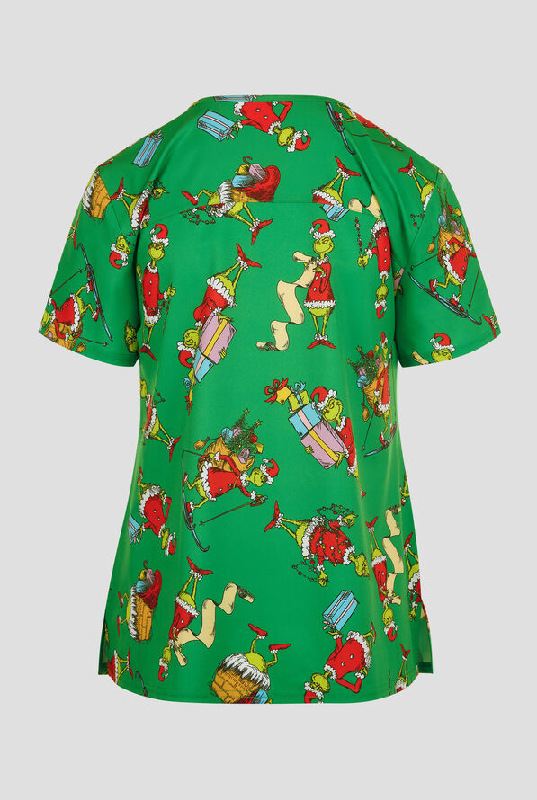 Dr. Seuss The Grinch Christmas by Funscrubs Women's 2-Pocket STRETCH V-Neck Print Scrub Top - null - 2