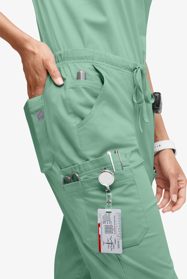 Butter-Soft STRETCH Women’s 10-Pocket Mid Rise Straight Leg Scrub Pant - Tall - Water Mint - 3