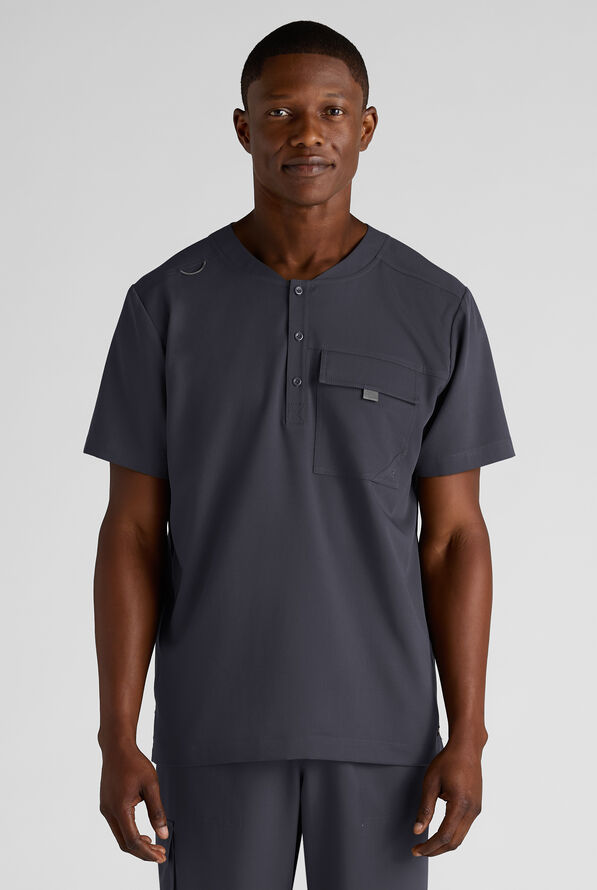 Camisa m&eacute;dica Grey's Anatomy&trade; by Barco Emerge Rhodes STRETCH estilo Henley con cuello redondo y 1 bolsillo para hombre - Steel Gray - 1