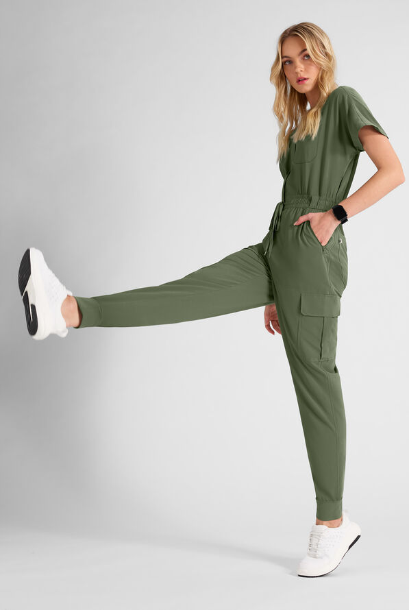 Wink Renew Women's 7-Pocket STRETCH V-Neck Cargo Jogger Jumpsuit - Navy - 5