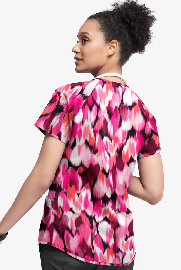 Tafford Active STRETCH Love Garden Onyx Women's 4-Pocket Raglan Print Scrub Top - null - 2