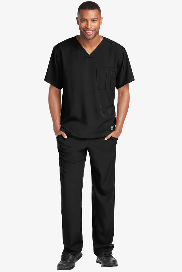 Skechers by Barco Structure Men's 1-Pocket STRETCH V-Neck Scrub Top - Black - 2