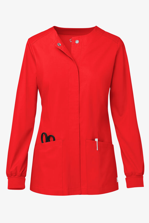 Butter-Soft STRETCH Women's 2-Pocket Long Sleeve Snap Front Scrub Jacket - Venetian Red - 1