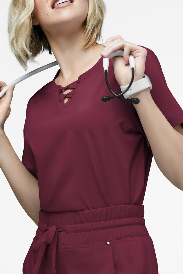 Blusa médica Easy STRETCH Gigi Lace para mujer - Wine - 2