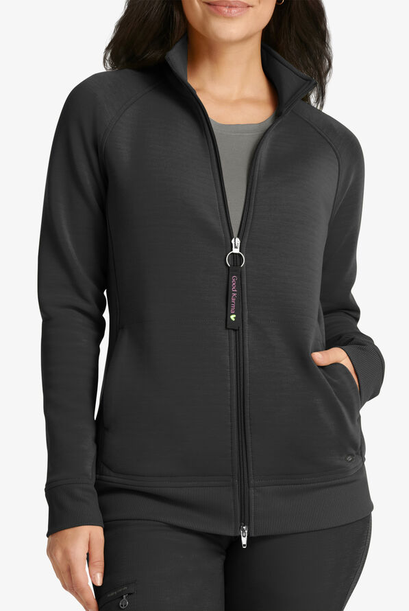 Healing Hands Purple Label Karma Women's 5-Pocket STRETCH Zip Front Scrub Jacket - Black - 2