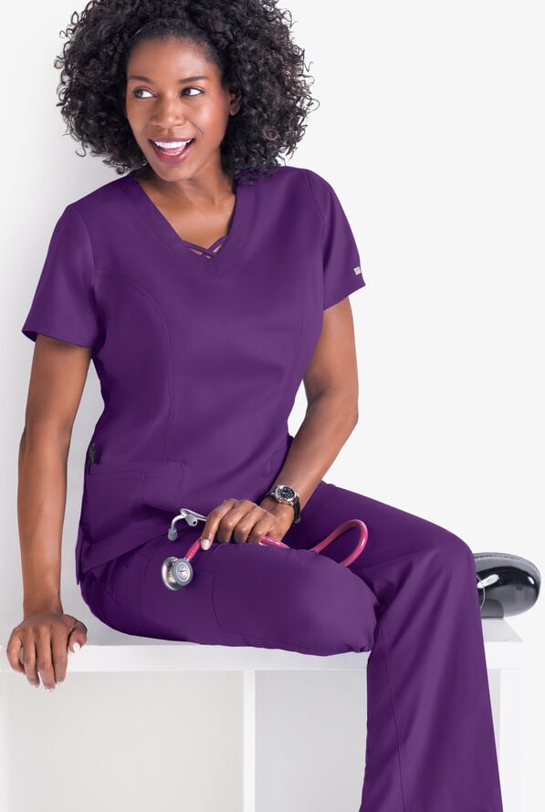 Butter-Soft Core Women's 3-Pocket Crisscross V-Neck Scrub Top - Eggplant - 5