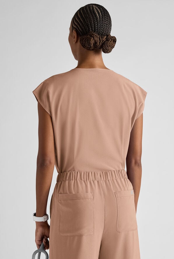 Blusa m&eacute;dica Easy STRETCH Gracie con cuello redondo y mangas dolm&aacute;n para mujer - Warm Terrazzo - 7