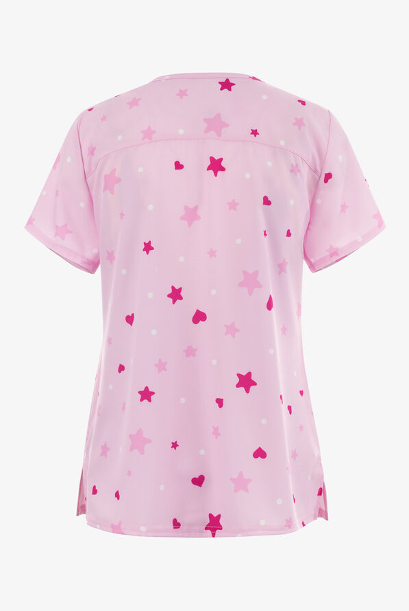 FUNSCRUBS Care Bears Rainbow Women's 2-Pocket STRETCH V-Neck Print Scrub Top - null - 2