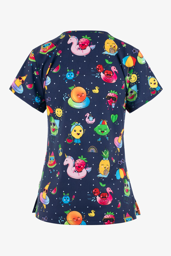 Zavate Ava Therese Fruit-tastic Summer Women's 2-Pocket STRETCH V-Neck Print Scrub Top - null - 2
