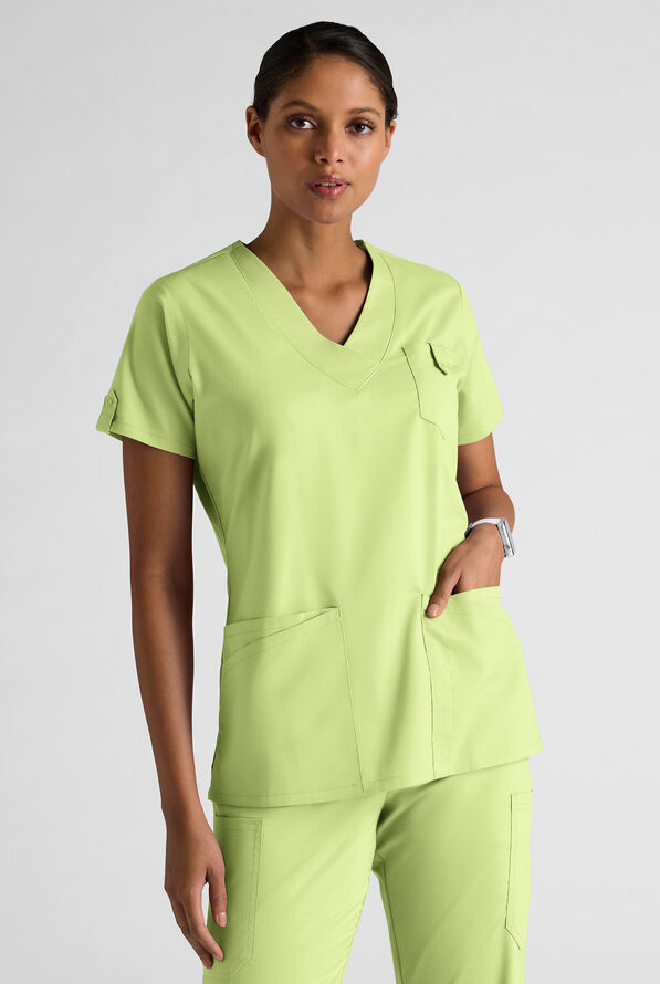 Butter-Soft STRETCH Women's 6-Pocket V-Neck Scrub Top - Cool Matcha - 1