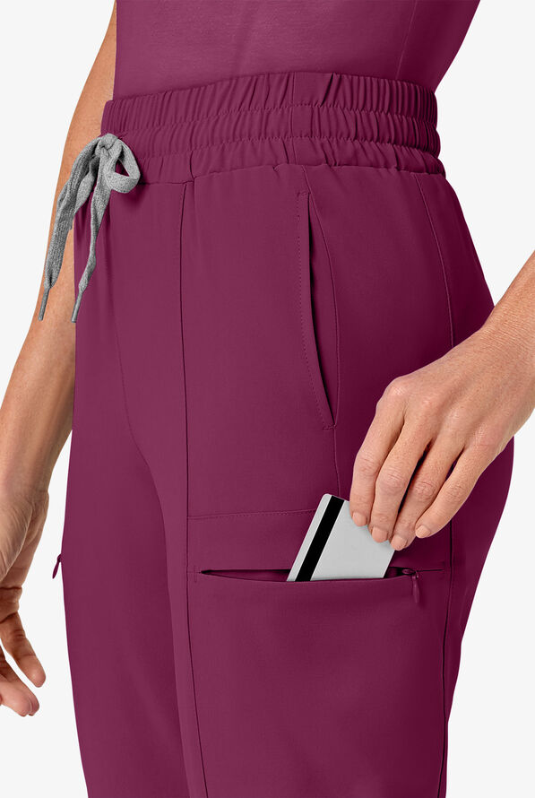 Wink Renew Women's 7-Pocket STRETCH High Waisted Slim Leg Cargo Scrub Pants - Wine - 3