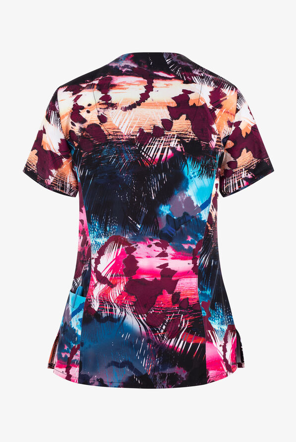Barco One Tropical Scents Women's 4-Pocket STRETCH V-Neck Print Scrub Top - null - 2