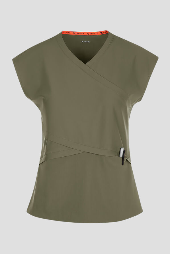 Infinity GNR8 Kinetic Knit Women's 3-Pocket STRETCH Dolman Wrap V-Neck Scrub Top - Sap Green - 1
