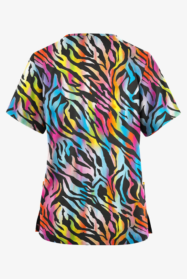 Butter-Soft Originals Urban Tiger Women's 2-Pocket Classic Fit V-Neck Print Scrub Top - null - 2
