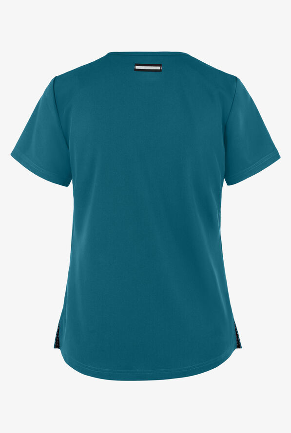 koi Next Gen Ready to Work Women's 1-Pocket STRETCH V-Neck Scrub Top - Caribbean Blue - 2