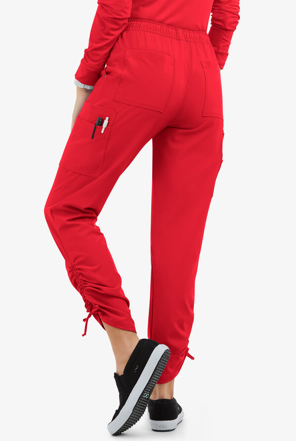Easy STRETCH Halle Women's 11-Pocket Ruched Leg Jogger Scrub Pants - Atomic Red - 4