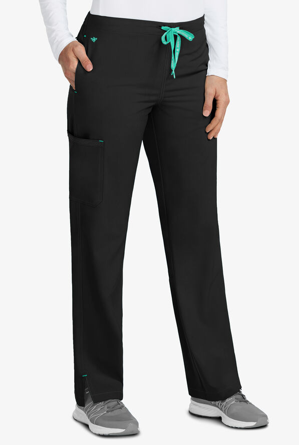 Med Couture Energy Grace Women's 4-Pocket Mid-Rise Scrub Pants - Black/Spearmint - 1