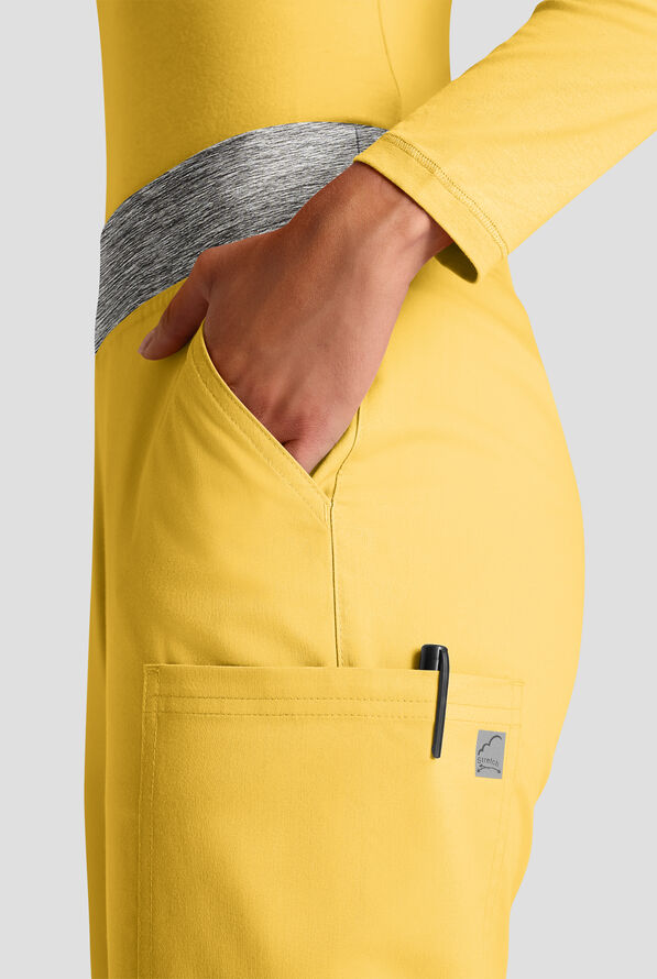 Butter-Soft STRETCH Women's 4-Pocket Knit Waistband Yoga Scrub Pants - Tall - Warm Sun/Silver Melange - 4