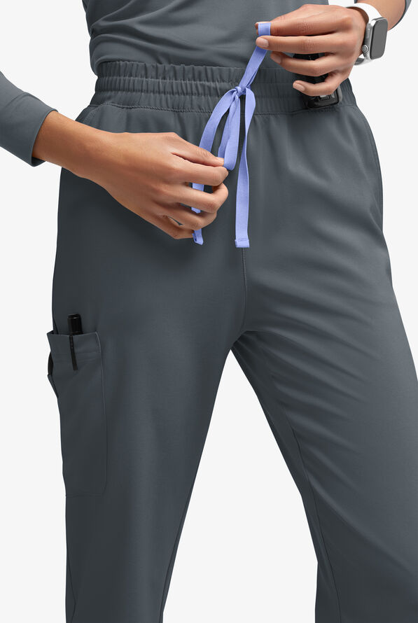 Easy STRETCH Naya Women’s Natural Waist 6-Pocket Straight Leg Scrub Pants - Petite - Pewter/Ceil - 3