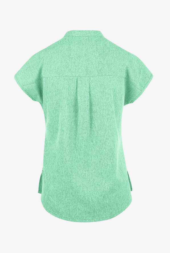 koi Basics Ari Women's 1-Pocket STRETCH Dolman Sleeve Mandarin Collar Scrub Top - Heather Jelly Mint - 2