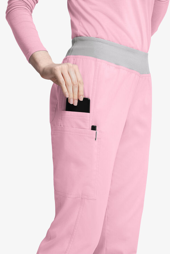 Butter-Soft Originals Women's 5-Pocket Mid Rise Tapered Leg Yoga-inspired Scrub Pants - Blush/Silver - 2