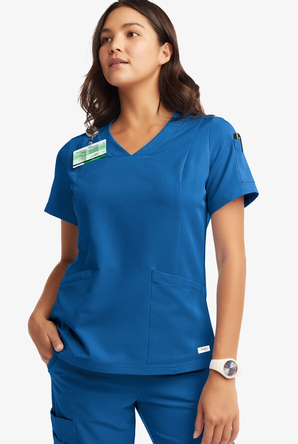 Butter-Soft Women's 6-Pocket V-Neck Scrub Top **Slightly IRREGULAR** - Royal - 5